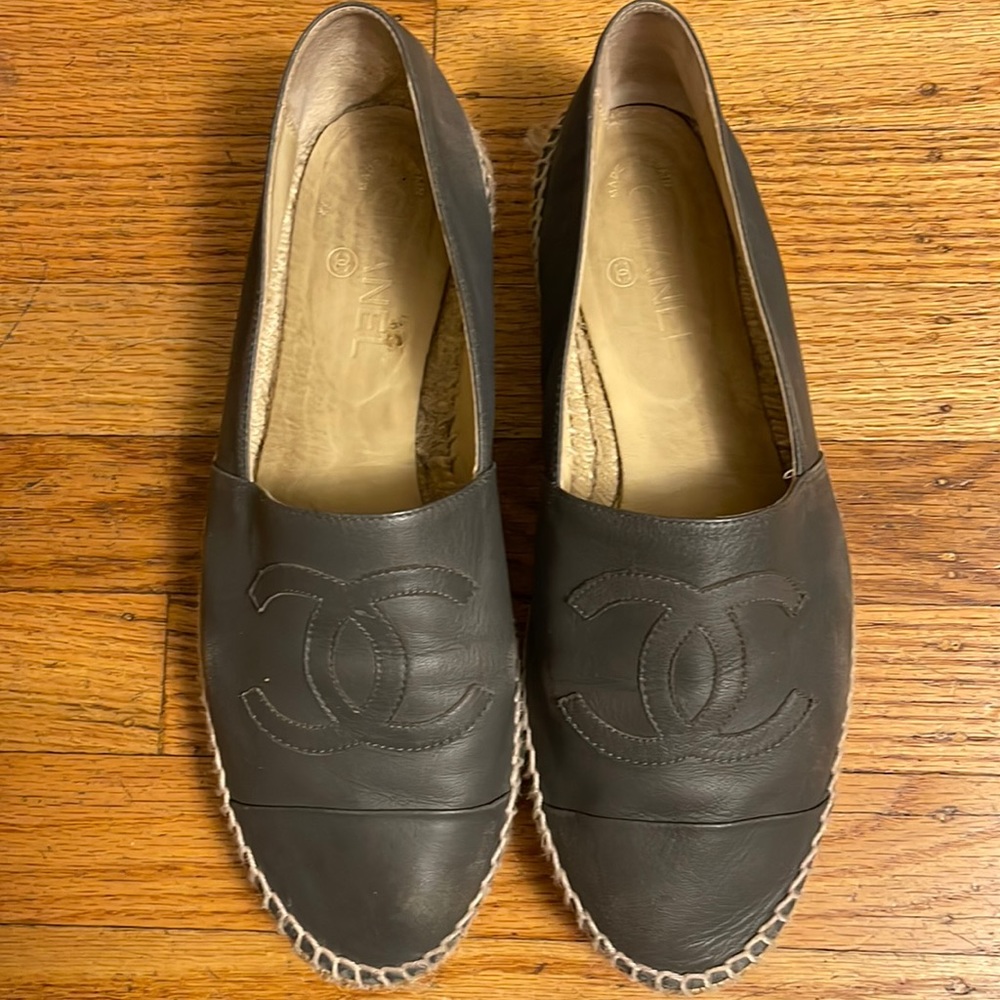Chanel Gray Leather Espadrilles